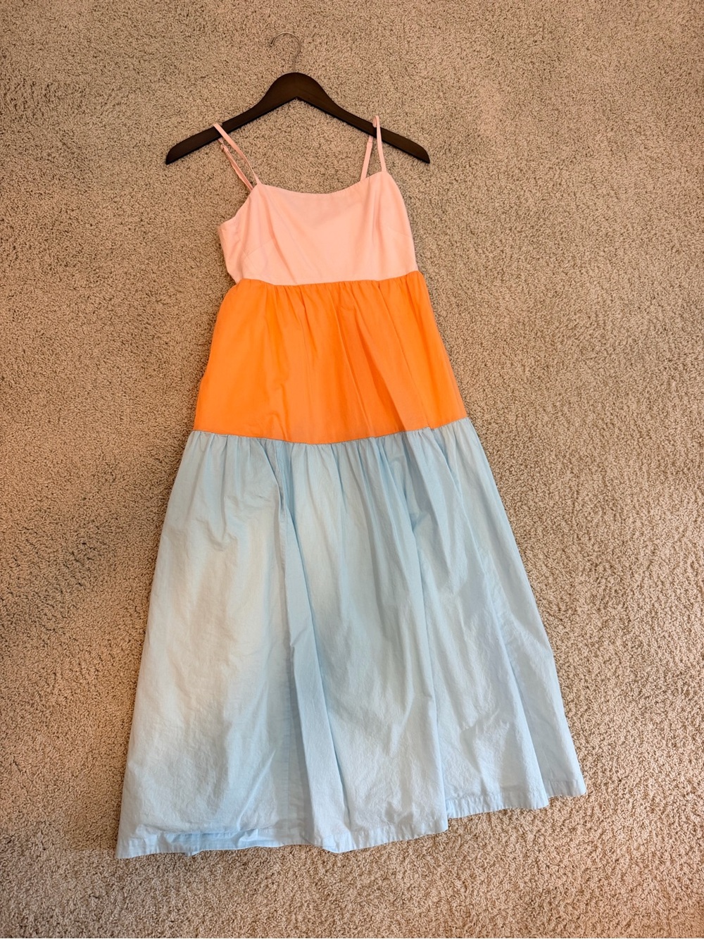 Women’s J Crew Pink, Orange and Light Blue Tiered Sundress